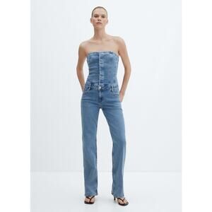 Mango Danielle strapless denim jumpsuit in blue size large